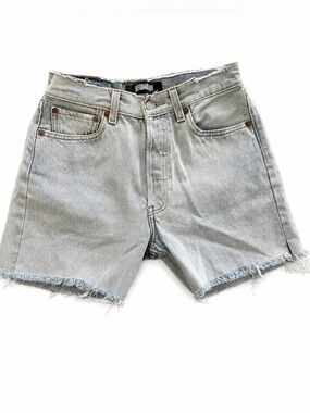 Vintage Levi + Reformation collab Light Blue 5” Distressed Denim Shorts size 25